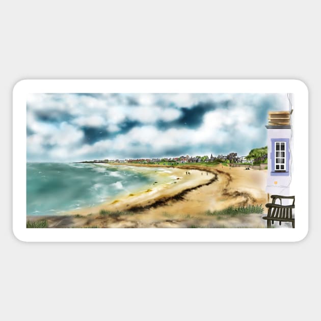 Elie Shorefront [Digital Landscape and Architecture Illustration] Scottish Seaside Towns Sticker by grantwilson